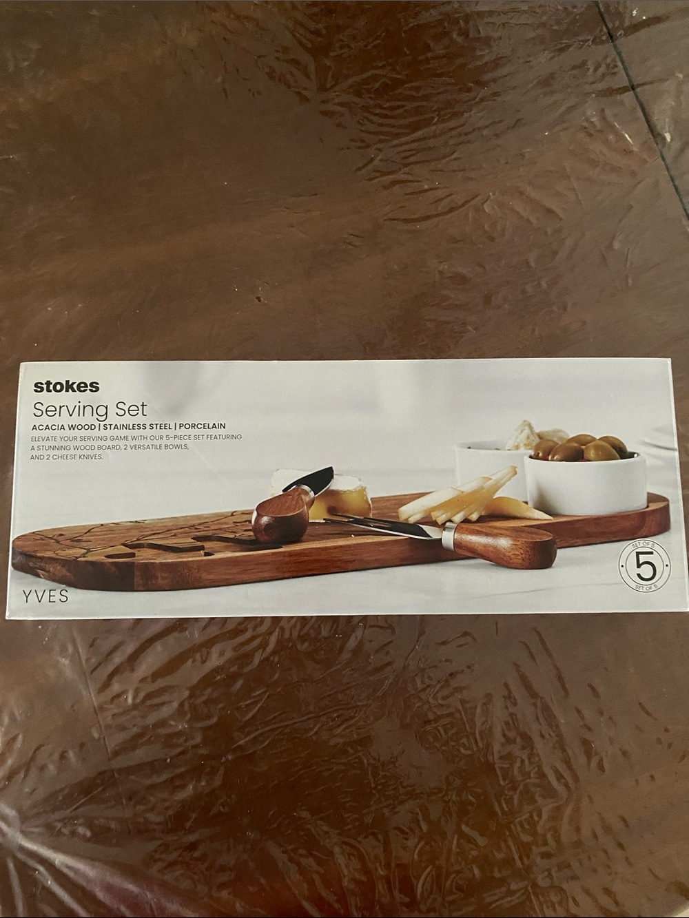 Stokes Acacia Wood Serving Set - Brown New sealed